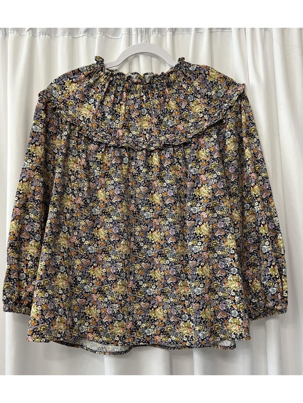 Universal Thread  Floral Smocked Blouse Top Balloon Sleeves Cotton Size L